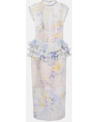 Zimmermann - Vestido Midi Crush De Lino Y Seda Floral - Lyst