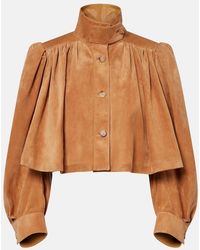 Chloé - Cropped Gathered Suede Jacket - Lyst