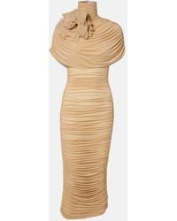 Magda Butrym - Floral-Applique Ruched Caped Jersey Midi Dress - Lyst