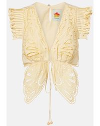 FARM Rio - Broderie Anglaise Cotton Crop Top - Lyst