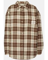 Miu Miu - Logo Checked Wool Down Jacket - Lyst