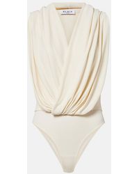 Alaïa - Draped Hooded Jersey Bodysuit - Lyst