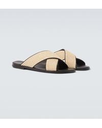Manolo Blahnik - Otawi Leather-Trimmed Raffia Sandals - Lyst
