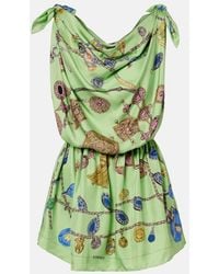 Versace - Vestido Corto De Sarga De Seda Estampado - Lyst