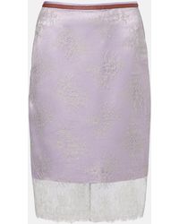 JACQUES WEI - Embroidered Leather-Trimmed Lace Midi Skirt - Lyst