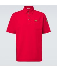 Moncler - Leather-Trimmed Cotton Pique Polo Shirt - Lyst