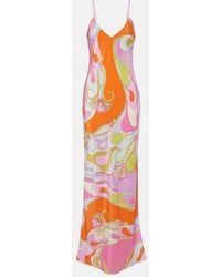 PUCCI - Orchidee Silk Twill Maxi Dress - Lyst