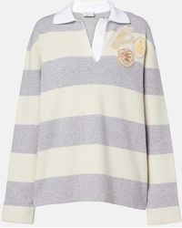 Moncler - Striped Wool And Cotton-Blend Polo Shirt - Lyst