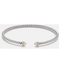 David Yurman - Micro Cable Flex Sterling And 14Kt Cuff Bracelet With Diamonds - Lyst