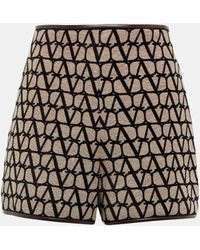 Valentino - Toile Iconographe Leather-trimmed Shorts - Lyst