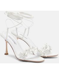 Manolo Blahnik - Anista Floral-Applique Leather Sandals - Lyst