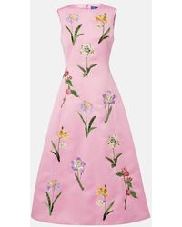 LEO LIN - Cleo Floral Embroidered Satin Midi Dress - Lyst