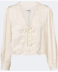 RIXO London - Tove Embroidered Floral Satin Blouse - Lyst