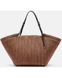 Brunello Cucinelli - Large Leather-Trimmed Raffia-Effect Tote Bag - Lyst