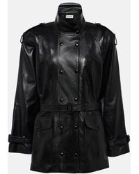 Saint Laurent - High-neck Belted Leather Jacket - Lyst