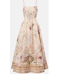 CAMILLA - Printed Linen And Silk Midi Dress - Lyst