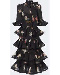 Zimmermann - Floral Pleated Ruffled Midi Dress - Lyst