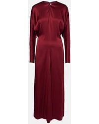 Victoria Beckham - Vestido Midi Drapeado De Crepe Saten - Lyst