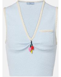 Prada - Embellished Cotton-Blend Boucle Crop Top - Lyst