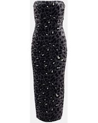 Alex Perry - Leopard-Print Strapless Velvet Midi Dress - Lyst