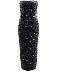 Alex Perry - Leopard-Print Strapless Velvet Midi Dress - Lyst