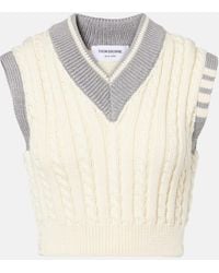 Thom Browne - Cropped Cable-Knit Wool Sweater Vest - Lyst