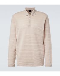 Giorgio Armani - Striped Virgin Wool Jersey Polo Sweater - Lyst
