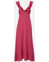 Chloé - Ruffled Silk Midi Dress - Lyst