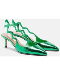 Aquazzura - Artiste 50 Metallic Leather Slingback Pumps - Lyst