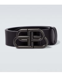 Balenciaga Cintura in pelle con logo BB - Nero