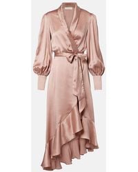Zimmermann - Ruffled Silk Satin Wrap Dress - Lyst