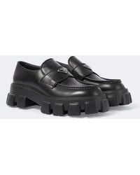 Prada - Logo Leather Platform Loafers - Lyst