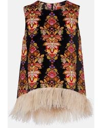 La DoubleJ - La Scala Feather-Trimmed Cotton Top - Lyst