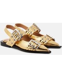 Ganni - Buckle Faux Leather Ballet Flats - Lyst