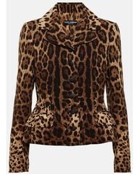 Dolce & Gabbana - Single-Breasted Double Crepe Jacket With Leopard Print - Lyst