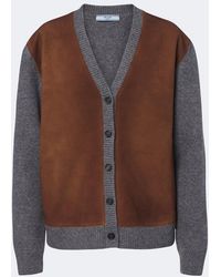 Prada - Suede-Trimmed Virgin Wool Cardigan - Lyst