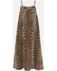 Ganni - Leopard-print Cotton Midi Dress - Lyst