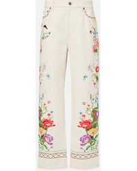 Valentino - High-Rise Floral Embroidered Straight Jeans - Lyst