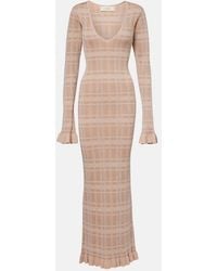 Bananhot - Ether Checked Ribbed-Knit Ruffled Maxi Dress - Lyst
