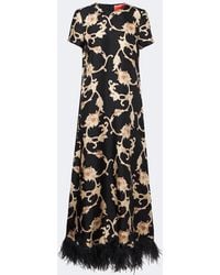 La DoubleJ - Buttercup Feather-Trimmed Silk Maxi Dress - Lyst