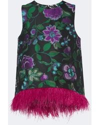 La DoubleJ - La Scala Feather-Trimmed Jacquard Top - Lyst