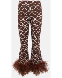 Valentino - Feather-Trimmed Printed Pants - Lyst