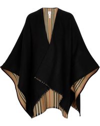 Burberry Icon Stripe Wool Cape - Black