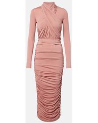 Balmain - Vestido Midi De Jersey Fruncido - Lyst