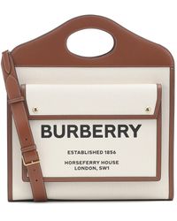 Burberry Pocket Medium Leather-trimmed Canvas Tote - Brown