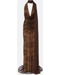 De La Vali - Amora Scarf-Detail Ruched Lace Maxi Dress - Lyst
