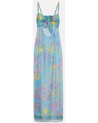 Versace - Printed Cutout Semi-Sheer Maxi Dress - Lyst