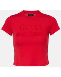 Gucci - Logo Cropped Cotton-Blend Jersey T-Shirt - Lyst