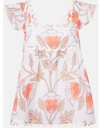 Juliet Dunn - Printed Scalloped Cotton Top - Lyst