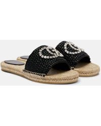 Gucci - Gg Embellished Raffia Espadrille Slides - Lyst